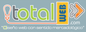 Logo de ItotalWeb.com con la palabra “total” en verde, bloque “WEB” vertical azul sobre fondo amarillo y flecha gris-naranja a la derecha.