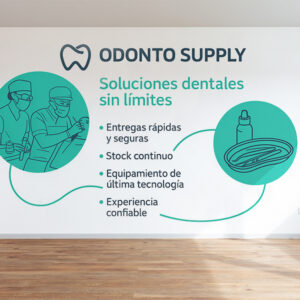 Vinil adhesivo impreso para pared con diseño corporativo de Odonto Supply.